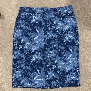 Talbots Navy and Light Blue Floral Pencil Skirt
